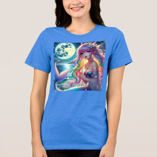 Anime meisje zingende maanlicht fee regenboog zeem Tri-Blend shirt