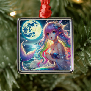 Anime meisje zingende maanlicht pixie regenboog ze metalen ornament