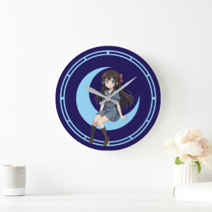 Anime Meisje zittend op een Halve Maan Grote Klok