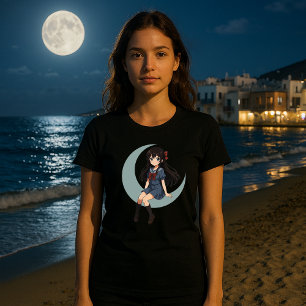 Anime Meisje zittend op een Halve Maan T-shirt