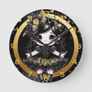 Anime Meisjes Kawaii Goth Schattig Decor Zwart Gou Ronde Klok