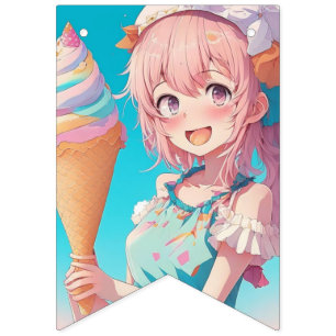 Anime Meisjes Verjaardag Pastel Kleuren Whimsical Vlaggetjes