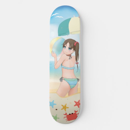 Anime meisjestekenfilms op het strand skateboard (Voorkant)