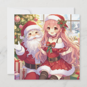 Anime met kerstman Kerst Personaliseer Aangepast Feestdagenkaart