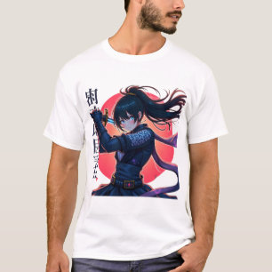 Anime Ninja Girl with Katana beroemd gemaakt door T-shirt