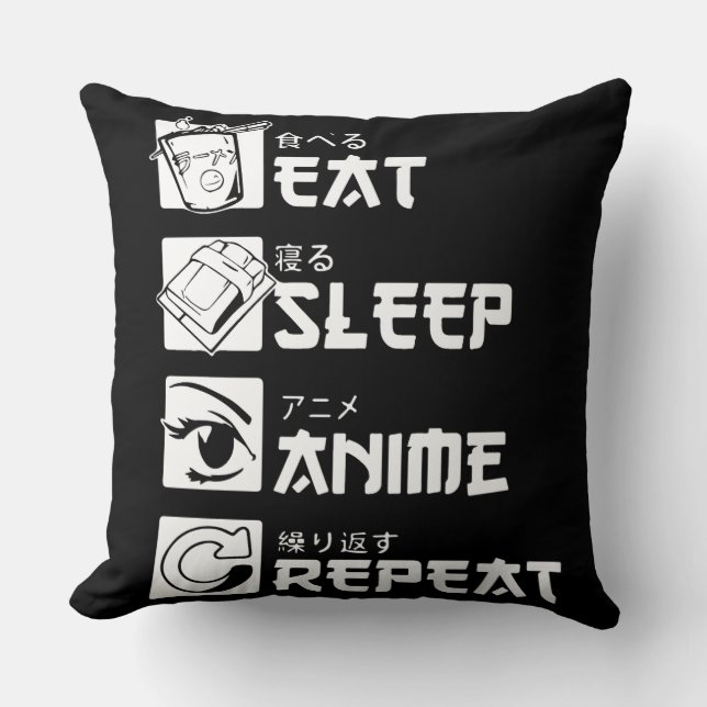 Anime Obsessie: Eten, Slaap, Anime, Herhalen Kussen (Voorkant)