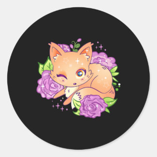 Anime Otaku Fox Children Baby Flowers Kawaii 190 Ronde Sticker