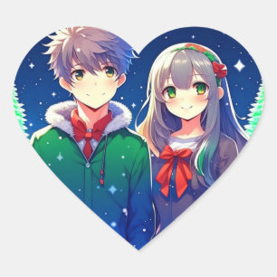 Anime Paar Romantische Kerstmis Hart Sticker