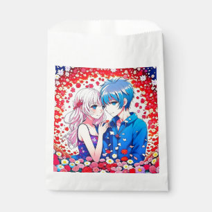 Anime Paar Rood en Blauw Bloemen Bruiloft Bedankzakje