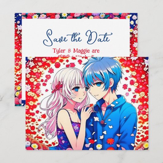 Anime Paar Unieke Bruiloft Save the Date Briefkaart (Voorkant / Achterkant)