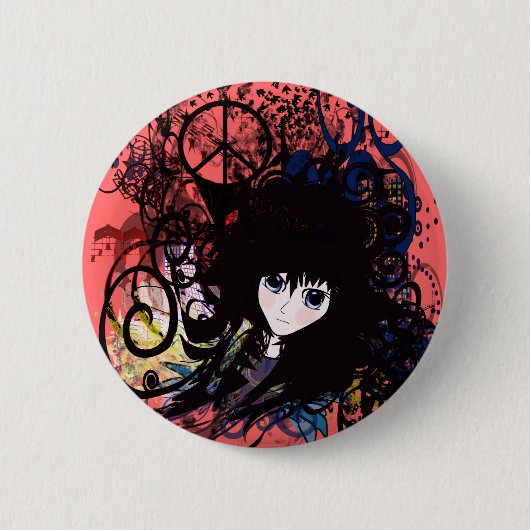 Anime Peace Grunge Ronde Button 5,7 Cm (Voorkant)