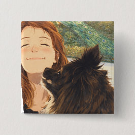 Anime Playful Puppy Square Button