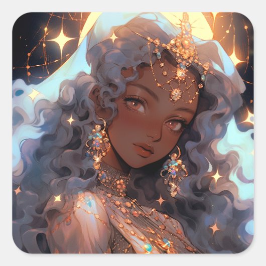 Anime Prinses Fantasy Kunst Vierkante Sticker (Voorkant)