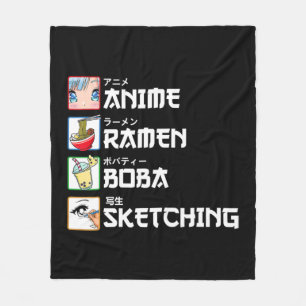 Anime Ramen Boba Sketching Japanese Manga Milk Tea Fleece Deken