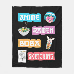 Anime Ramen Boba Sketching Kawaii Anime Lover Mer Fleece Deken