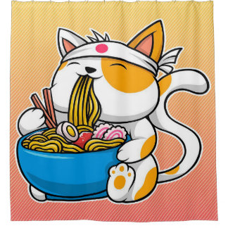 Anime Ramen Cat Cat Cft| Kat voor Pasen Douchegordijn