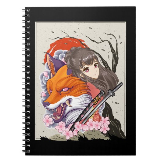 Anime Samurai Fox Otaku Japans meisje Notitieboek (Voorkant)