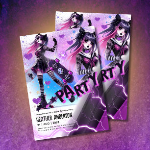 Anime-schaatsmeisje verjaardagsfeestje skateboarde