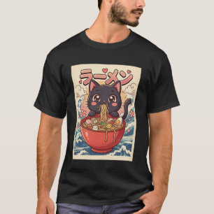 Anime Schattige Kawaii Kat Eet Ramen Noedel Grappi T-shirt