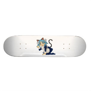 Anime Schoolgirl Cat op haar Knees in Maid Dress Skateboard