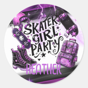 Anime Skater Meisje Verjaardag Party Skateboarden Ronde Sticker