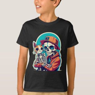 Anime skelet met een kat Shirt Lazy Halloween