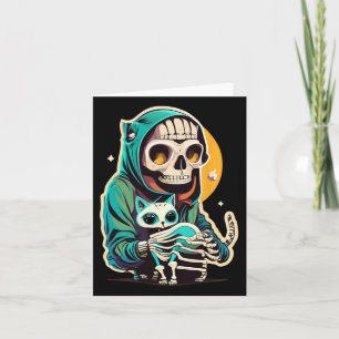 Anime skelet met een kat Shirt Lazy Halloween Kaart