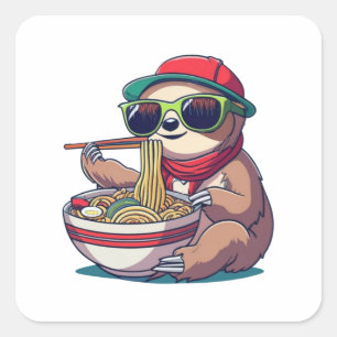 Anime Sloth Eating Ramen Vierkante Sticker