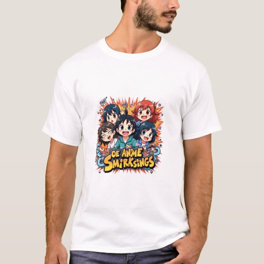 Anime Smirk Squad: Playful Chibi Character Group T-shirt (Voorkant)