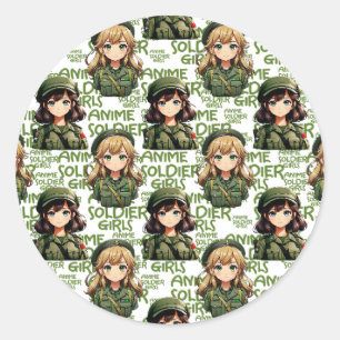 Anime Soldier Girls Patroonontwerp Ronde Sticker