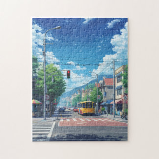 Anime Stad Straat Legpuzzel – Helder Zomer Naar