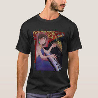 Anime stijl meisje dat piano speelt elegante muzie t-shirt