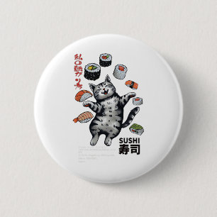 Anime-stijl Sushi Cat Harajuku Tokyo Japan Cat Caf Ronde Button 5,7 Cm