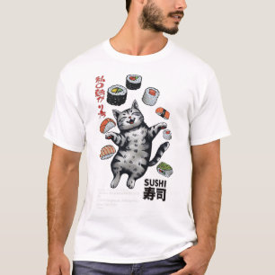 Anime-stijl Sushi Cat Harajuku Tokyo Japan Cat Caf T-shirt