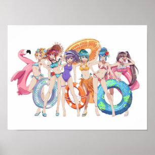 Anime Strandmeisjes Zomer Groep Poster