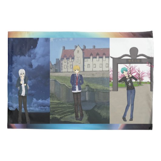 Anime Style Characters Pillow Hoesje Kussensloop (Achterkant)