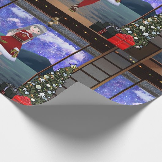 Anime Style Girl Christmas Wrapping Paper Cadeaupapier (Hoek)