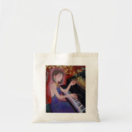 Anime Style Girl Playing Piano Elegant Music Tote Bag