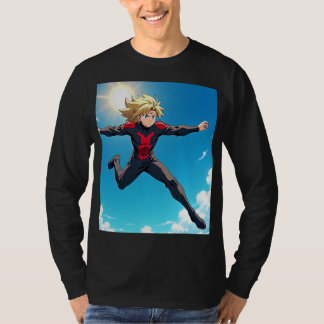 Anime Superhero Flying in the Sky – Blonde Hair He T-shirt