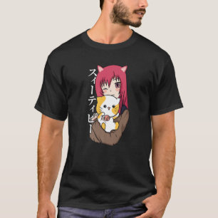 Anime Teen Girl - Cat Lover - Japanse cultuurkunst T-shirt