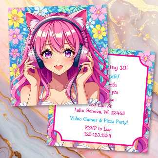 Anime Thema Girl's Verjaardagsfeestje Kaart