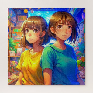 Anime-thema tweeling meisjes legpuzzel