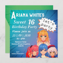 Anime Thème 16 anniversaire Invitation