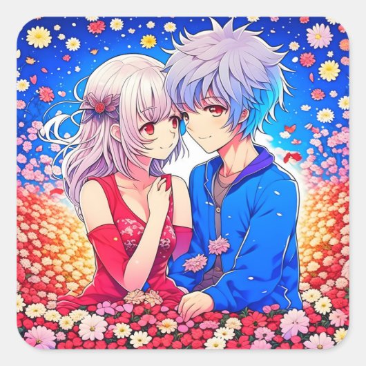 Anime Theme Valentijnsdag Party Vierkante Sticker (Voorkant)