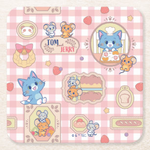 Anime Tom en Jerry Bakery Patroon Vierkante Kartonnen Onderzetter