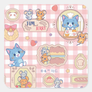Anime Tom en Jerry Bakery Patroon Vierkante Sticker