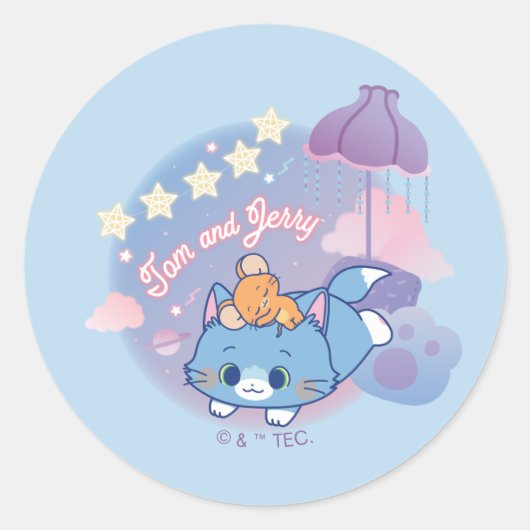 Anime Tom en Jerry Dreamy Nights Ronde Sticker (Voorkant)