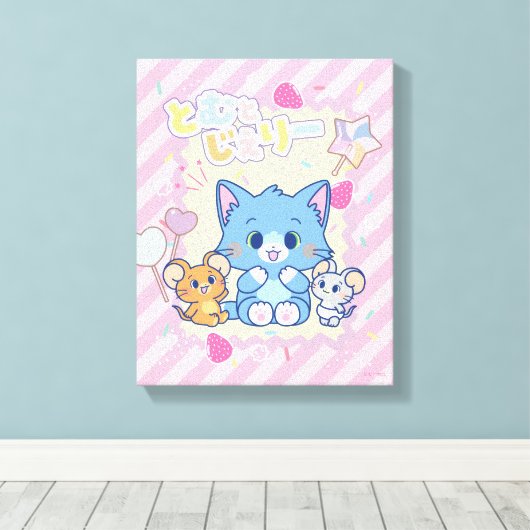 Anime Tom en Jerry Strawberry Fun Canvas Afdruk (Insitu (Houten vloer))