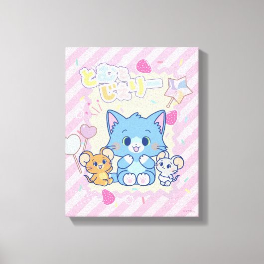 Anime Tom en Jerry Strawberry Fun Canvas Afdruk (Voorkant)