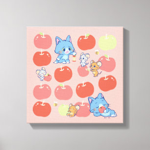 Anime Tom, Jerry en Tuffy Apple Patroon Canvas Afdruk